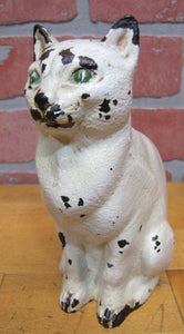 CJO JUDD CAT Orig Old Cast Iron Doorstop Decorative Art Statue White Green Eyes
