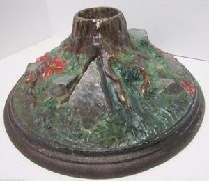 Antique Cast Iron Christmas Tree Stand poinsettia rocks roots Exquisite *Rare