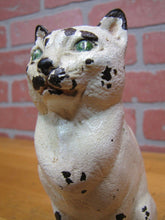 Load image into Gallery viewer, CJO JUDD CAT Orig Old Cast Iron Doorstop Decorative Art Statue White Green Eyes
