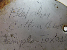 Load image into Gallery viewer, FLETCHER GINS TEMPLE Old Reflective Plate Topper Sign Texas Liquor Fuel Feed Ad
