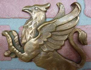 GRIFFIN ROOSTERS HAND Antique Bronze Decorative Art Plaque Store Ad Sign Ornate