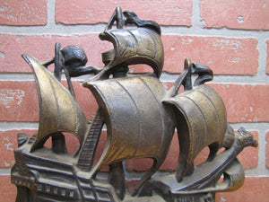 c1930 Cast Iron Nautical Sailing Ship Doorstop Creation Co Wonderful Detail