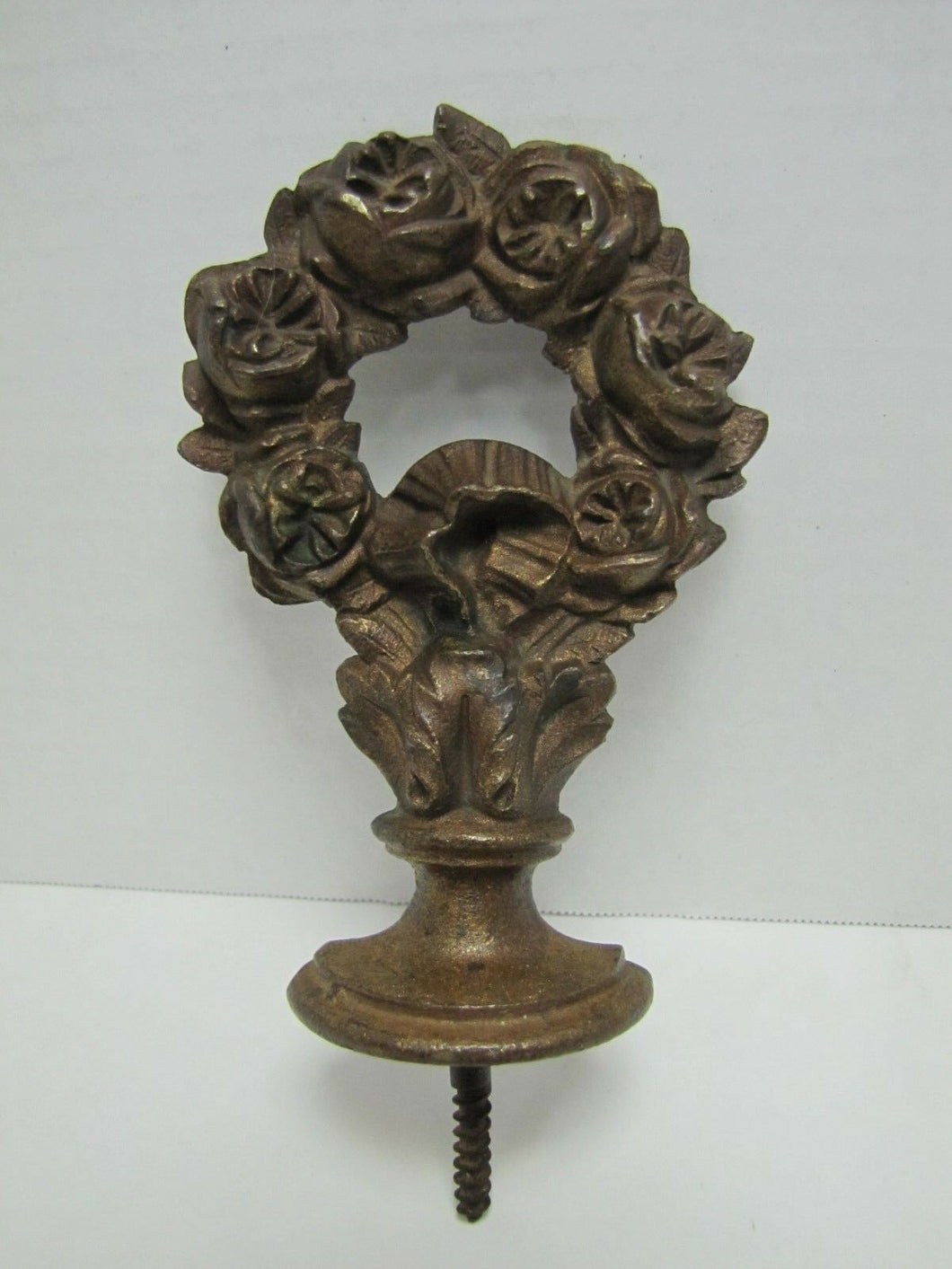 Antique Cast Brass Flower Roses Basket Urn Finial Architectural Hardware Element