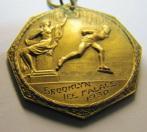 1930 BROOKLYN ICE PALACE Gold Filled ICE SKATING Orig Medallion DIEGES CLUST NY