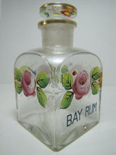 Load image into Gallery viewer, Antique BAY RUM Apothecary Drug Store Square Glass Bottle Hand Painted Jar
