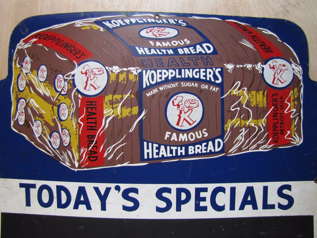 Old KOEPPLINGER'S HEALTH BREAD DETROIT MICHIGAN Store Display Ad Bakery Sign