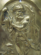 Load image into Gallery viewer, POSEIDON TRIDENT DAUPHINS Old Brass Decorative Arts Wall Plaque Shelf Box Ornate
