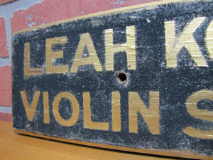 Antique LEAH KOHLER VIOLIN STUDIO Gold w Black Sand Paint Smaltz Wood Ad Sign