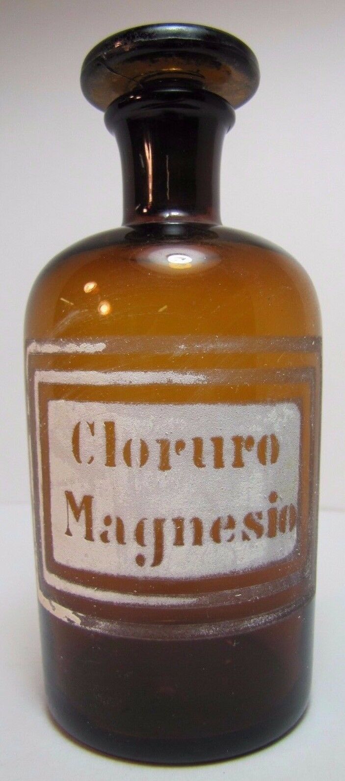 Antique Cloruro Magnesio Apothecary Bottle old brown glass drug store medicine