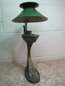Antique Aladins Style Oil Lamp - Bird Unusual Brass Green White Removable Shade
