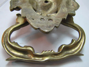 Old Brass Figural Lions Head Dauphin Koi Door Pull ornate architectural hardware