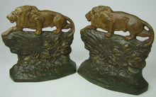 Load image into Gallery viewer, c1930 CROUCHING LION  Connecticut Foundry Bookends Decorative Art Statues
