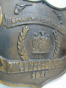 1940s SPARROWS POINT POLICE PISTOL TOURNAMENT Bronze Plaque Sign High Relief
