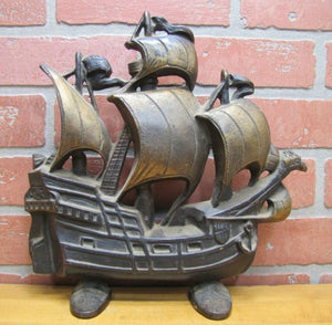 c1930 Cast Iron Nautical Sailing Ship Doorstop Creation Co Wonderful Detail