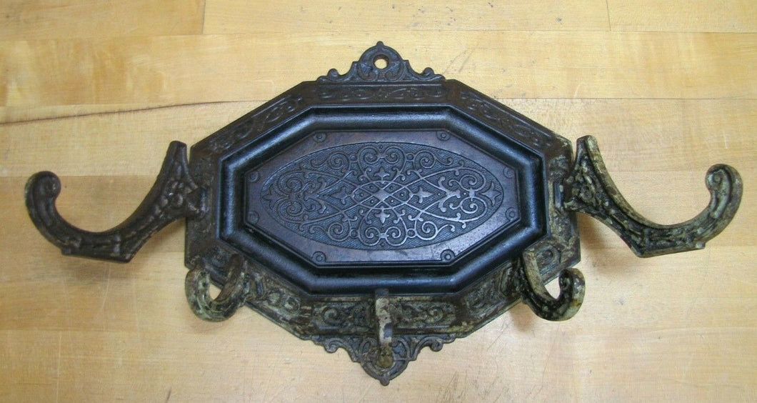 Antique 19c Decorative Arts Wall Bracket Hanger Hook Cast Iron Ornate Hardware