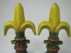 Old Pair Fleur De Lis Cast Iron Figural Finials Architectural Hardware Elements