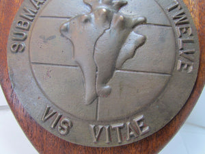 Old Brass SUBMARINE SQUADRON TWELVE Plaque VIS VITAE High Relief Naval Sign