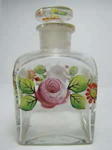 Antique BAY RUM Apothecary Drug Store Square Glass Bottle Hand Painted Jar