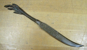 DE-OXIDIZED BRONZE CHICKEN CLAW FOOT Old Advertising Letter Opener Page Turner
