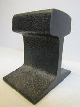 Load image into Gallery viewer, Railroad Train Track Doorstop real old used RR track cast iron pitted patina
