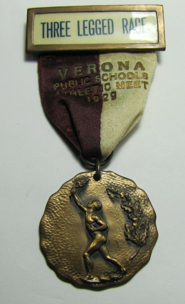 1929 THREE LEGGED RACE Medal VERONA PUBLIC SCHOOL Athletic Meet Sports Medallion