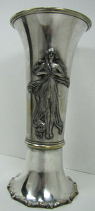 Art Nouveau Vase Lovely Maiden Long Flowing Hair Silver Plate Decorative Arts