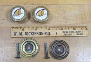 Eagle in Flight w Banner Stars Old Pair Porcelain Brass Knob Pulls Arch Hardware