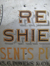 Load image into Gallery viewer, RED SHIELD REPRESENTS PURITY JAS G POWERS &amp; Co NY Antique Grocery Store Ad Sign
