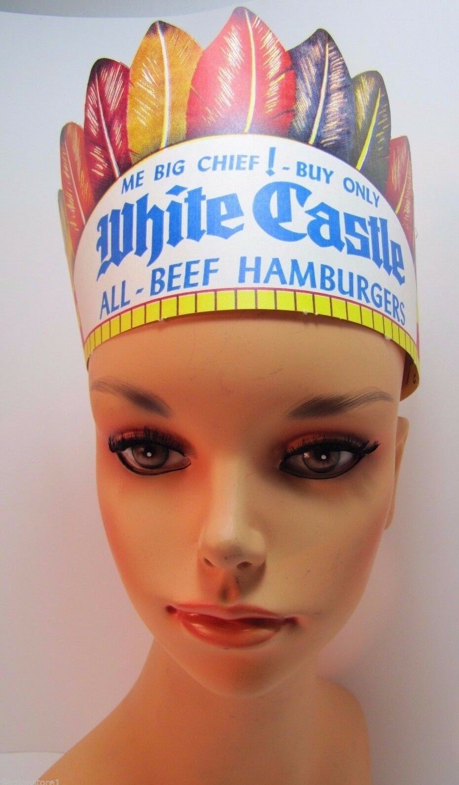 Orig WHITE CASTLE All-Beef HAMBURGERS Advertising Hat Feather Headdress NOS