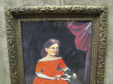 Load image into Gallery viewer, Girl in Red Dress with Black Cat Outsider Folk Art Watercolor Painting A. Romano
