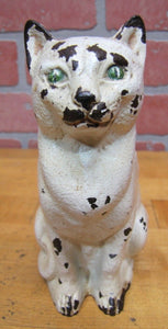 CJO JUDD CAT Orig Old Cast Iron Doorstop Decorative Art Statue White Green Eyes