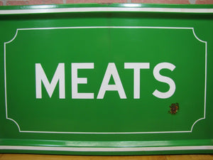 MEATS Old Porcelain Sign Butcher Shop BBQ Grocery Country Corner Store Deli Ad