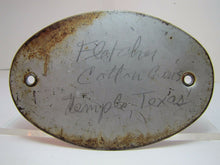 Load image into Gallery viewer, FLETCHER GINS TEMPLE Old Reflective Plate Topper Sign Texas Liquor Fuel Feed Ad

