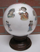 Load image into Gallery viewer, Antique Victorian Potichomania Gazing Blown Glass Ball Wooden Stand Girls Boys
