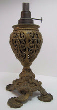 Load image into Gallery viewer, Victorian Miller Oil Lamp Scary Faces Cast Metal Gold Ornate Antique Light USA
