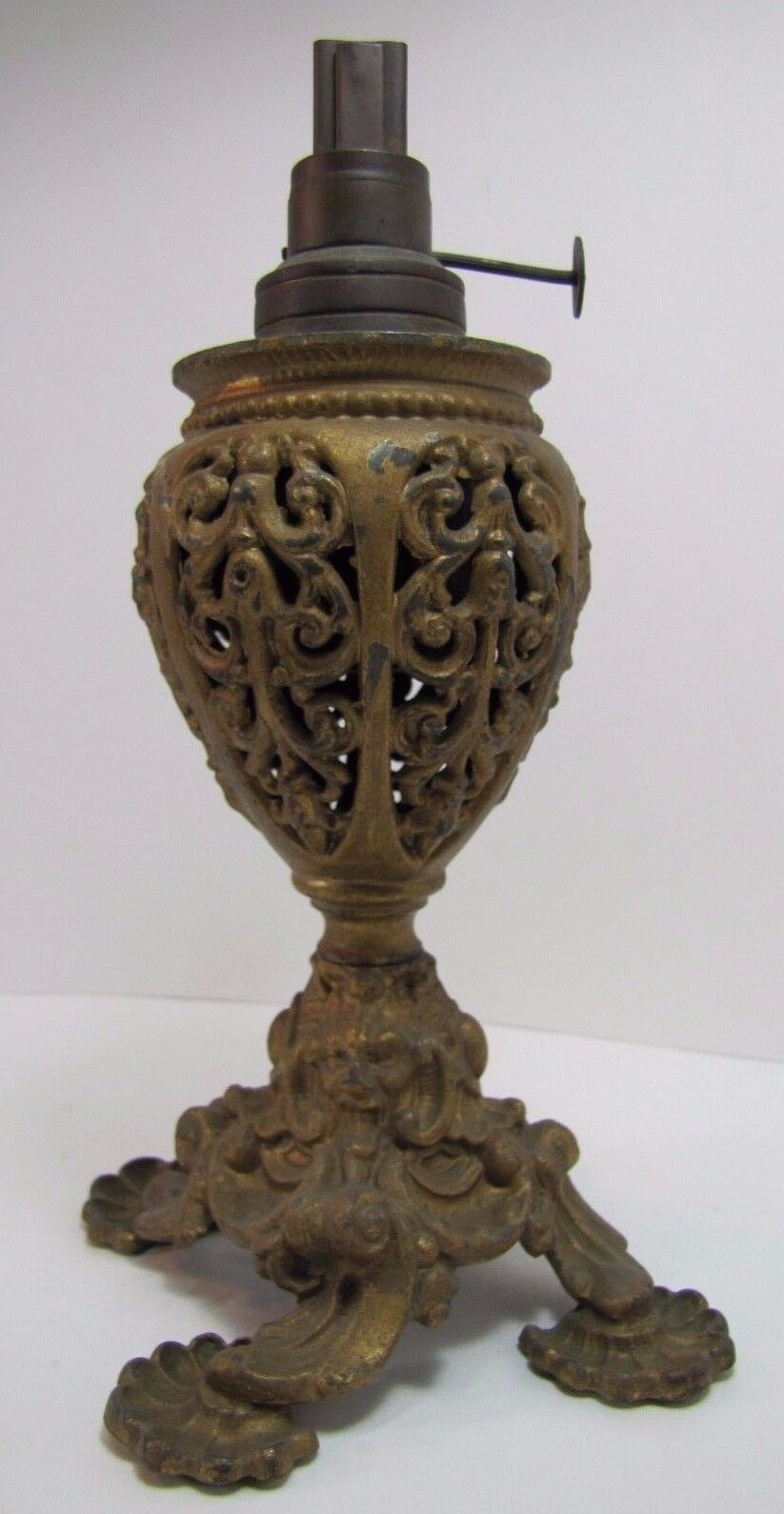 Victorian Miller Oil Lamp Scary Faces Cast Metal Gold Ornate Antique Light USA