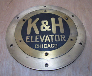 K&H ELEVATOR CHICAGO Antique Brass Plaque Sign Building Architectural Hardware
