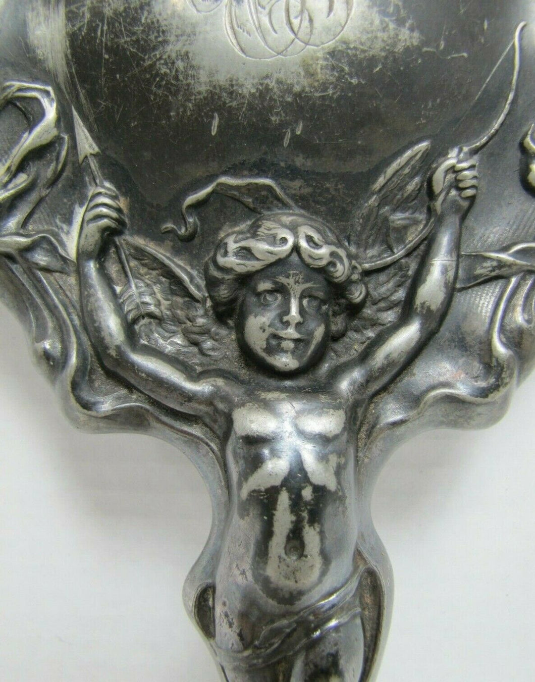 Art Nouveau Cupid Bow Arrows Bevel Edge Mirror High Relief Ornate Fine Detailing