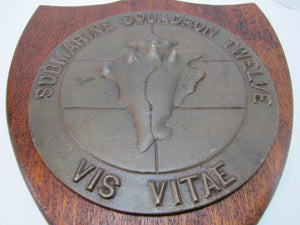 Old Brass SUBMARINE SQUADRON TWELVE Plaque VIS VITAE High Relief Naval Sign