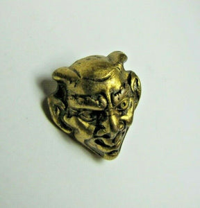 Horned Devils Head Old High Relief Raised Brass Buton Charm Beast Monster