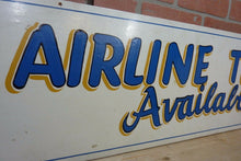 Load image into Gallery viewer, Vtg AIRLINE TICKETS Available Sign thin wooden board painted airport advertising
