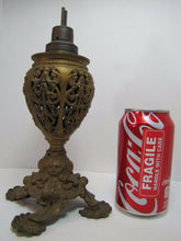Load image into Gallery viewer, Victorian Miller Oil Lamp Scary Faces Cast Metal Gold Ornate Antique Light USA
