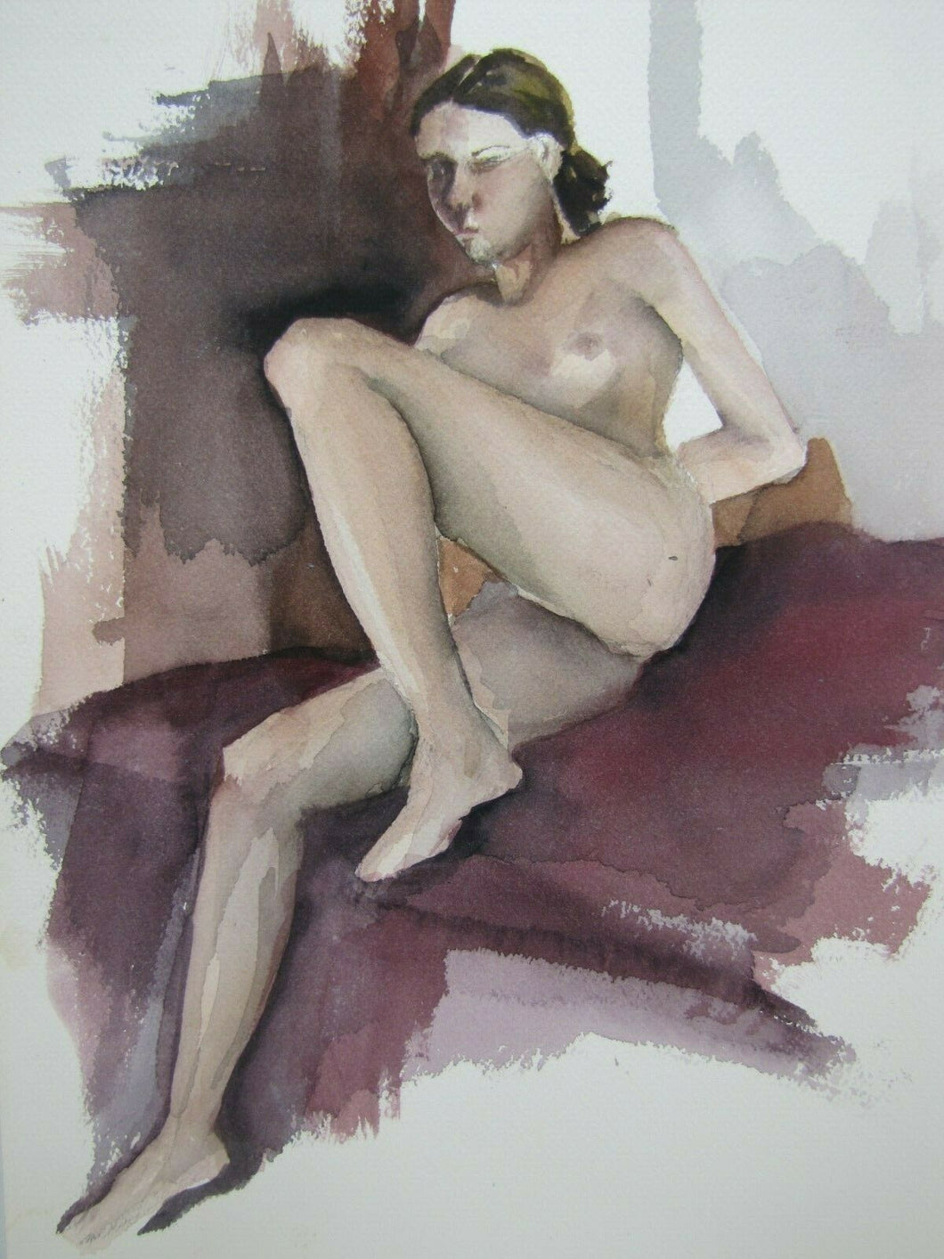 Nude Watercolor Artwork Painting Vintage Female Study 3 Lying Art Paper