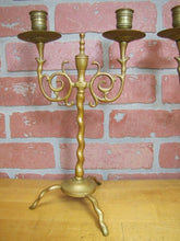 Load image into Gallery viewer, Antique Bronze Candlesticks Unique Swirl Scroll Pair Double Candle Holders
