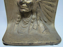 Load image into Gallery viewer, Antique Cast Iron Indian Chief Bookend Doorstop Display Art orig old gold paint
