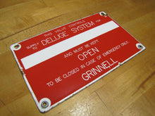 Load image into Gallery viewer, Old Porcelain GRINNELL DELUGE SYSTEM Sign Industrial Fire Safety Emergency Valve
