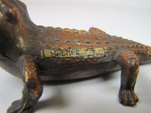 Old Alligator Ashtray Match Cigar Holder Sebring Fla Souvenir cast metal copper