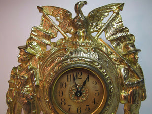 Antique early 1900s ARMY NAVY AMERICAN EAGLE Figural Cast Iron Brass Wash Clock