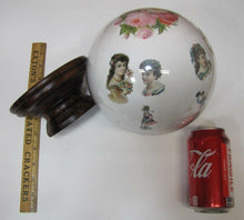 Load image into Gallery viewer, Antique Victorian Potichomania Gazing Blown Glass Ball Wooden Stand Girls Boys
