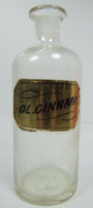 Antique Hand Blown Apothecary Bottle Jar OL.CINNAM glass label Drug Store Pharm